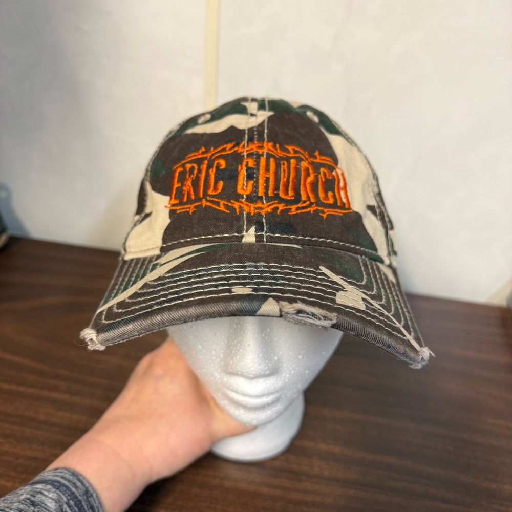 Eric Church Camouflage Hook & Loop Back Hat Cap Orange Embroidery